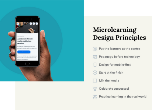 Phone in hand with list of 7 design principles for microlearning